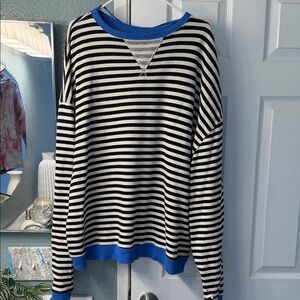 Free People Black & White Striped Sweater with Blue Trim in excellent condition